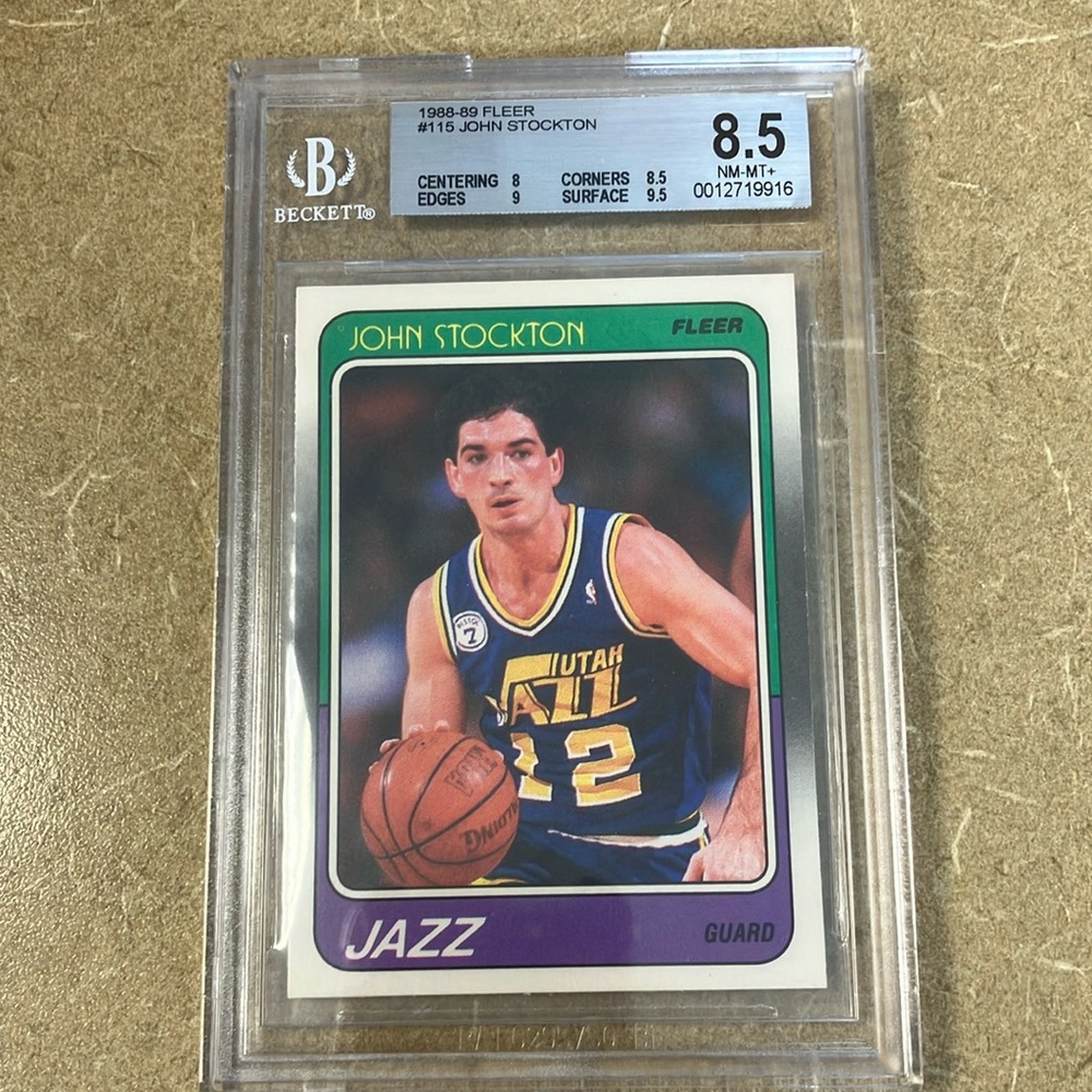 1988-89 Fleer John Stockton #115 Rookie Card - Purple and White BGS 8.5